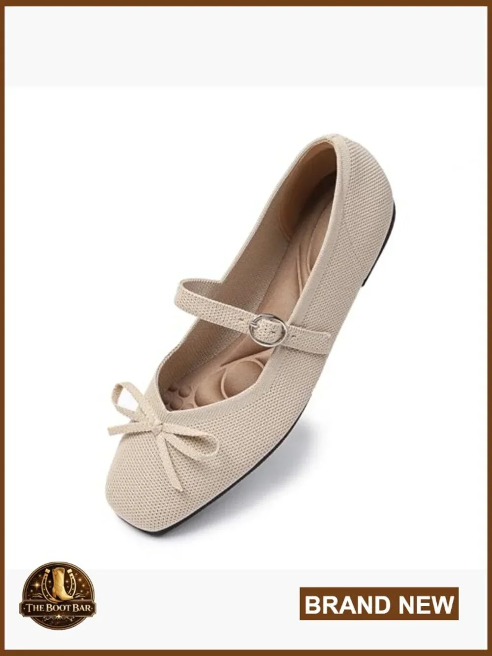 Square Toe Knit Flats with Adjustable Ankle Strap, Washable Mary Jane Shoes